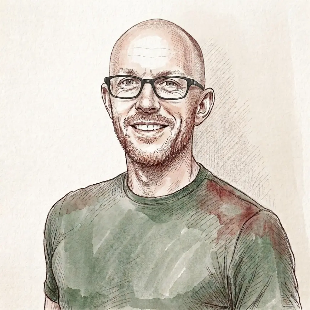 A sketch portrait of Rob Jefferson, founder of Toolproof.